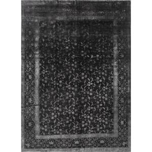 Alfombras Azalea de Lana y Seda Anudadas a Mano, Grises y Negras con Patrones Florales y Abstractos para el Hogar y el Dormitorio-Pae-6163 - Product Image 1