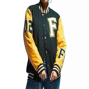 Chaqueta universitaria de diseño personalizado de alta calidad, cuerpo de lana con Capucha ligera de cuello levantado de cuero de vaca Real para la temporada de invierno, venta al por mayor - Product Image 3