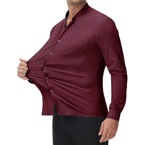 Men's Cotton Men's Dress Shirts Long Sleeve Stretch Wrinkle-Free Solid Business Formal Casual Button Down Shirt for Prom Party - Product Image 2