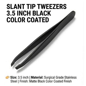Pinzas Profesionales de Punta Inclinada de 3.5 Pulgadas con Recubrimiento Negro, Pinzas de Precisión para Depilación de Cejas - Product Image 6