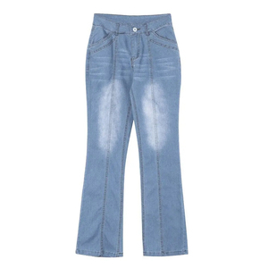 Saleh Enterprises Ladies High Waist Flare Bottom Jeans Washed <b>Stretch</b> <b>Denim</b> Eco-Friendly Breathable Vintage Y2K Wide Leg Fashion - Product Image 5