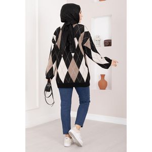 Pull en tricot surdimensionné à motif Baklava décontracté d'automne en noir - Product Image 5