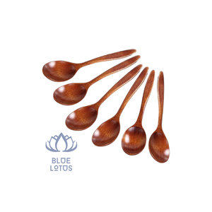Cucharas de sopa de madera con mango de madera Longan personalizadas para cocinar y revolver, cuchara mezcladora de Loto Azul, cuchara de madera dietética - Product Image 1