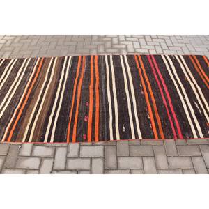 พรมขนสัตว์ทำมือแบบทันสมัยลายทางสีน้ำตาลส้ม3.9ft x 9.3ft สี่เหลี่ยมผืนผ้าดีไซน์แบบปะต่อสำหรับห้องนั่งเล่น - Product Image 3