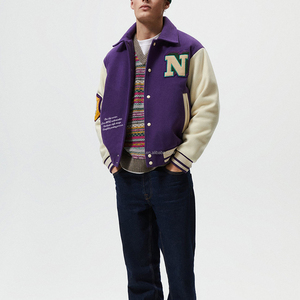 Wholesale Custom Woolen Leather Varsity Jackets <b>Stand</b> Winter High Street <b>Work</b> Style Chenille Embroidery Heated Features Men's - Product Image 5