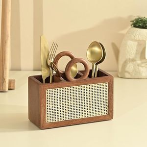 Porte-couverts décoratif en bois avec finition naturelle pour la décoration de la table à manger et les besoins de rangement de la cuisine - Product Image 2