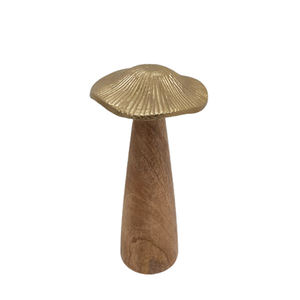 Set of 5 Aluminum & Wood <b>Mushroom</b> Gold & Natural Colour Medium Size Latest Design Sculpture <b>for</b> Christmas <b>Decoration</b> - Product Image 2