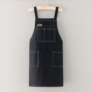 Bavoir de cuisine en coton de style coréen de haute qualité noir bleu conception unie tabliers de nettoyage de cuisine impression de logo personnalisé réutilisable - Product Image 4