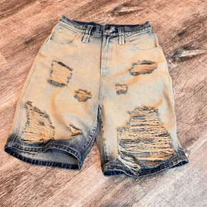 Exquisita etiqueta de cuero personalizada de peso pesado para hombres Jorts crafted 100% algodón con sol desgastado lavado ácido demin corto - Product Image 1