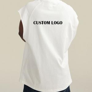 OEM Custom Logo High Quality C Oversized Cotton Washed Distressed Cut Edge Sleeveless <b>Tshirt</b> - Product Image 4
