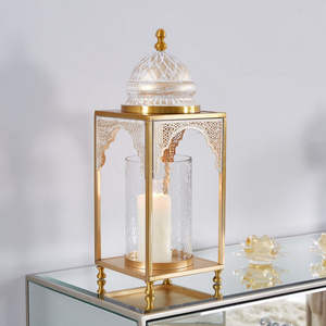 Latest Ramadan Home Decorations Gold Metal <b>Candle</b> <b>Holder</b> <b>Lantern</b> with White Antique Top Elegant Tabletop Decor <b>Lanterns</b> - Product Image 5