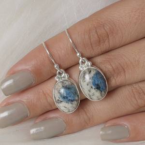 Solide 925 Sterling Silver Fine Handmade Daily Wear Dangle Drop Boucles d'oreilles Naturel K2 Jaspe Ovale Cabochon Lunette Réglage En Gros - Product Image 5