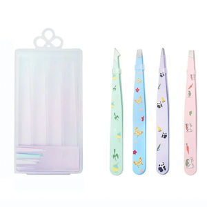 Pince à épiler colorée en acier inoxydable à pointe inclinée, durable, pour extraire les poils des sourcils, de la barbe et des cils, avec boîte de rangement - Product Image 1