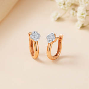 ต่างหูเพชรทรงโค้งมนหรูหราแบบห่วงและแบบกอดหู สีทอง - Product Image 1
