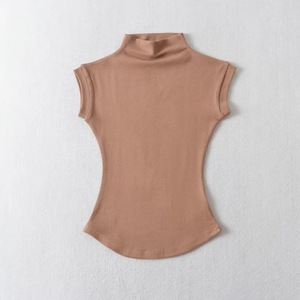 Femmes été Sexy col roulé sans manches T Shirt Tops Solid Slim Fit - Product Image 1