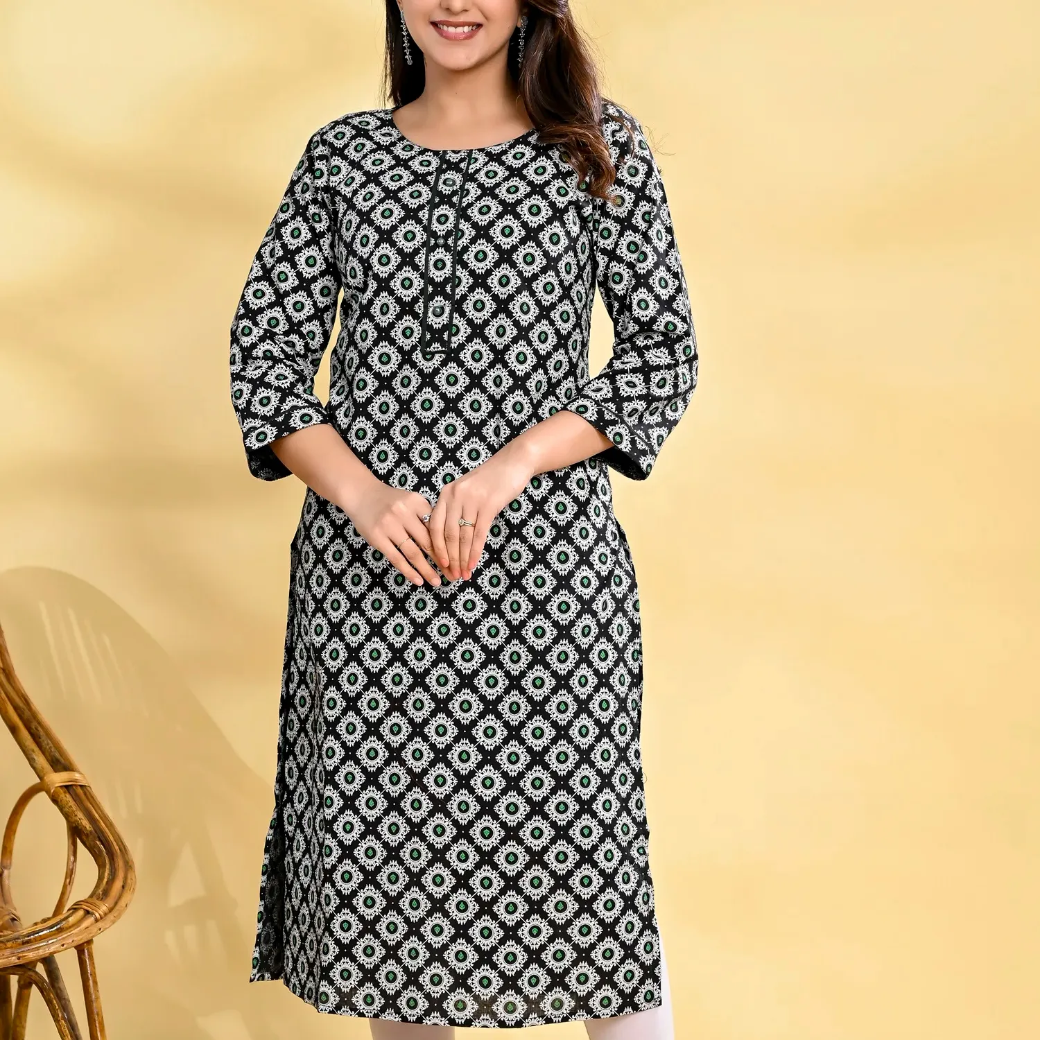 Jaipuri cotone stampato dritto Kurti