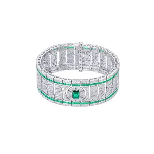 Exclusiva Pulsera de Doble Hilera con Esmeralda de Corte Esmeralda, Creada en Laboratorio, Plata de Ley, Joyería con Piedras Preciosas Auténticas - Product Image 1