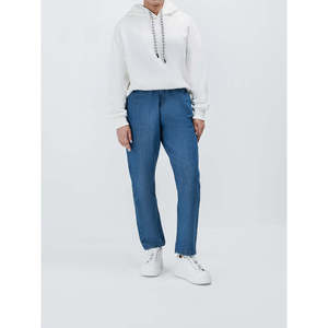 LYRA Ladies High Street Straight Denim Pants Washable & Breathable <b>Elastic</b> Waist with Logo Simple Design Trousers Length - Product Image 6