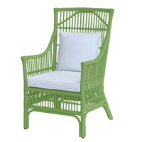 Fauteuil en rotin exquis, chaise longue en osier avec coussin, artisanat détaillé, design de tissage naturel pour l'ameublement intérieur