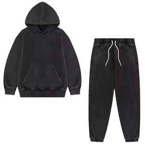 Streetwear personnalisé délavé à l'acide Vintage survêtement hommes Streetwear en détresse Patchwork à capuche et pantalon de survêtement ensemble survêtement 2026 - Product Image 4