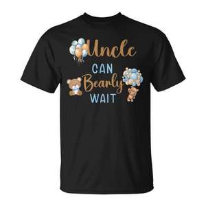 Camiseta Unisex para Baby Shower con la Frase 'Uncle Can Bearly Wait', Promocional y Gratuita - Product Image 1