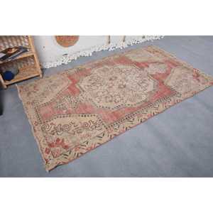 Turkish Area Rug, 4.4x7.7 ft Vintage Rug, <b>Red</b> Plants & trees <b>Wool</b> Rug - Product Image 4