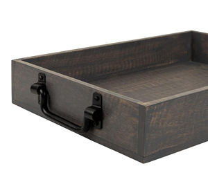 Plateaux en bois lavé gris vintage Plateau de service rectangulaire en bois de manguier avec poignées en métal pour hôtels, restaurant, maison et cuisine - Product Image 4