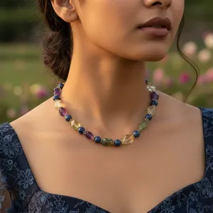 Collier Bohème Vintage Tendance pour Femme Art Palace avec Perles en Pierres Semi-Précieuses, Turquoise, Grenat et Jade – Idéal pour un Cadeau - Product Image 2