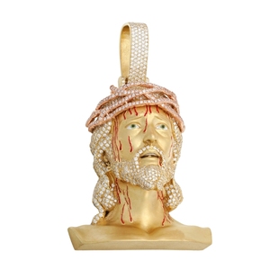 Pendentif en forme de cœur plaqué or 7,07 CT Moissanite Diamant rond avec sertissage à griffes en argent S925 Bijoux religieux pour hommes - Product Image 1