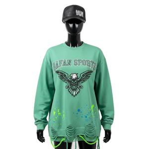 Camiseta Premium de Manga Larga, Algodón y Poliéster, Verde Suave, Dobladillo Desgastado, Panel de Malla, Impresión Personalizada - Product Image 1