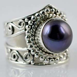 925 Sterling <b>Silver</b> Black Pearl <b>Ring</b> Handmade Freshwater Artisan Jewelry with June Birthstone <b>Statement</b> Promise <b>Ring</b> - Product Image 3