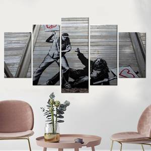 Lienzo Impreso: Decoración de Arte Callejero Abstracto de Banksy, Paz vs Amor, Juego de 5 Lienzos Variados - Product Image 1