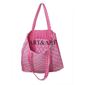 Sac fourre-tout bohème vintage imprimé à la main en Inde, deux anses, fermeture ouverte, sac à bandoulière pour femme, cadeau d'anniversaire, hiver - Product Image 3