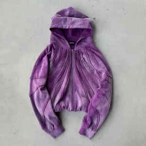 Wholesale Custom Applique Design French Terry 100% Cotton Men's <b>Hoodie</b> <b>Vintage</b> High Quality Distressed Acid Wash <b>Zip</b> <b>up</b> <b>Hoodie</b> - Product Image 4