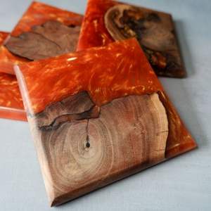 Juego de posavasos de resina de calidad DECOR con efecto océano decorativo cuadrado redondo posavasos de resina de madera epoxi de Craftsy Home - Product Image 3