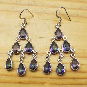 Lustre longue déclaration bijoux de fête Topaze mystique naturelle boucle d'oreille pierre précieuse 925 argent Sterling longue boucle d'oreille à la main - Product Image 4