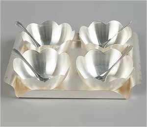 Elegante juego de cuencos para servir con bandeja y cuchara para el hogar Hotel restaurante vajilla de mesa Color plata nueces y aperitivos cuenco para servir - Product Image 1