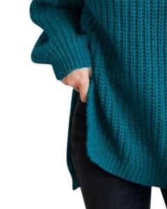 Teal Turtleneck Knit Sweater For Women Winter Warm Soft Ribbed Pullover Long Sleeve Casual Loose Fit Top Fashion Streetwear Wear - Product Image 4