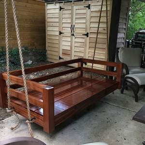 Vintage <b>wooden</b> <b>swing</b> for porch with handcrafted detailing smooth polish and classic chain suspension for extra support - Product Image 6