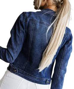 Veste en jean décontractée pour femme, coupe classique, manches longues, col rabattu, détail boutonné, style vintage, délavée - Product Image 2