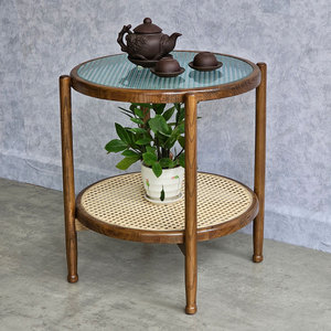 Exquisite Asian Oak Wood <b>Side</b> <b>Table</b> with High Quality <b>Glass</b> Top STT031 - Product Image 6