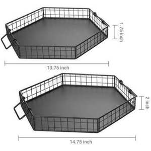 Bandeja decorativa para servir comida hexagonal de lujo negra de hierro de gran oferta de calidad superior con asas Juego de 2 bandejas para servir comida de Resort - Product Image 5