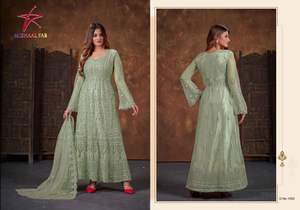Support de vêtements spéciaux pour l'Aïd/Collection de vêtements à feuilles persistantes pour adultes Filet lourd Salwar Kameez avec broderie séquentielle à vendre - Product Image 5
