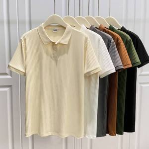 Camiseta de Verano para Hombre, Personalizada con Logotipo OEM, de Tejido de Rizo, Transpirable, Ajustada, de Manga Corta, Cuello en V, a Rayas, Informal, Talla Grande - Product Image 5