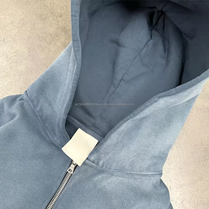 High Quality <b>Hoodie</b> Manufacturers Custom Gray Heavyweight Cotton Sun Faded Acid Wash Blank Boxy <b>Cropped</b> <b>Zip</b> <b>Up</b> <b>Hoodie</b> - Product Image 5