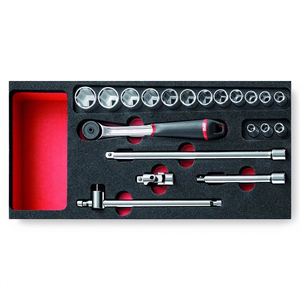 Ensemble d'outils en mousse bicolore Usag, assortiment de 20 pièces de cliquets et douilles, avec coffret rigide - Product Image 2