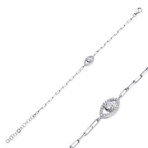 Diseño de cadena de clip de piedra de circón transparente con forma de ojo, venta al por mayor, pulsera de plata de ley 925 hecha a mano turca, joyería - Product Image 5