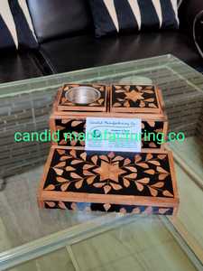 BKHOOR Mubkhar Set Bandeja eléctrica con incrustaciones de hueso de madera Quemador Tipo BOBINA MADKHAN Bandeja para servir Lista para enviar Bandeja de regalo perfecta de Ramadán - Product Image 5