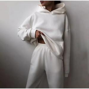 Poids lourd de haute qualité personnalisé blanc goutte épaule 2 pièces ensemble joggers pantalon sweat avec pantalon de survêtement sweats à capuche vierges surdimensionné - Product Image 4