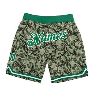 Industrie Direct Engro Ropa deportiva Cómodo Personalizado Verde Kelly Verde-Blanco Patrón Diseño Dólar Auténticos Pantalones cortos de baloncesto - Product Image 1